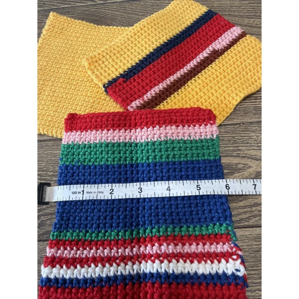VTG Knit Handmade Pot‎ Holders Set Of 3 Multicolored
